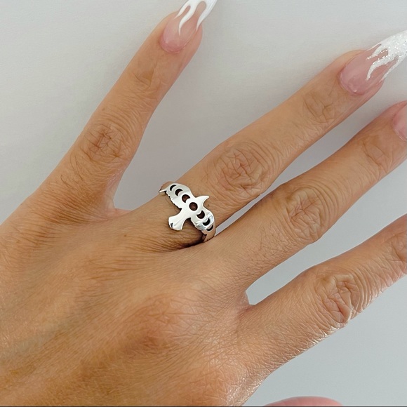 Sterling silver phases of the moon on eagle ring, moon ring, eagle ring, bird - Picture 6 of 10